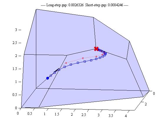 Affine scaling with short and long steps